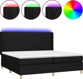 vidaXL Κρεβάτι Boxspring με Στρώμα &amp; LED Μαύρο 200x200 εκ. Υφασμάτινο