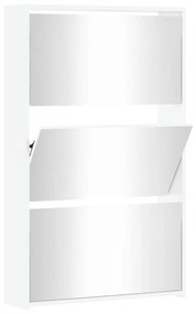 Παπουτσοθήκη με Καθρέφτη 3 Επιπέδων Γυαλ. Λευκό 63x17x102,5 εκ. - Λευκό
