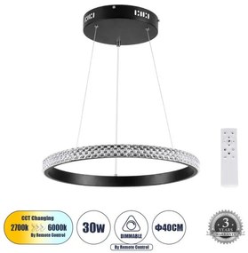 Κρεμαστό Φωτιστικό Οροφής LED 30W 3513lm DIAMOND 61128 Μαύρο Globostar-61128-Μαύρο 61128