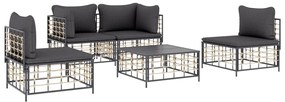 vidaXL Σαλόνι Κήπου Σετ 5 Τεμαχίων Ανθρακί Συνθετικό Ρατάν &amp; Μαξιλάρια