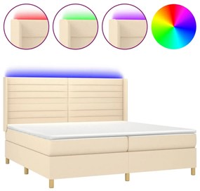 ΚΡΕΒΑΤΙ BOXSPRING ΜΕ ΣΤΡΩΜΑ &amp; LED ΚΡΕΜ 200X200 ΕΚ. ΥΦΑΣΜΑΤΙΝΟ 3138986