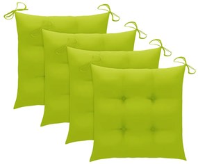 vidaXL Καρέκλες Κήπου 4 τεμ. Μασίφ Ξύλο Teak με Φωτ. Πράσινα Μαξιλάρια