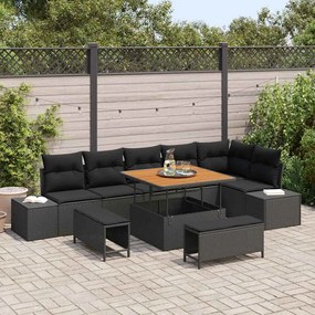 vidaXL Σετ Καναπέ Κήπου με μαξιλάρι 9 pcs Μαύρο Πολυ ράταν