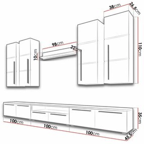 Σετ επίπλων Nashville 102, Γυαλιστερό μαύρο, Μαύρο, Ξεχωριστά μέρη, Με τραπέζι τηλεόρασης, 300x46cm, 152 kg | Epipla1.gr