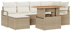 vidaXL Σέτ φαγητού για κήπο με μαξιλάρι 7 pcs Μπεζ, Κρέμα