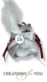 Κεραμικό ρόδι ασημί με κόκκινη και ασημί διακόσμηση