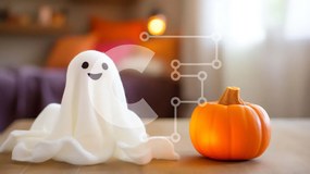 Intra Συλλεκτικό Ξύλινο Παζλ Plywood 4mm - Απόκριες φαντάσματα σε ξύλινο τραπέζι με κολοκύθα Σε Ξύλινο Κουτί - Διαστάσεις Puzzle: 10x10 cm – 25 κομμάτια