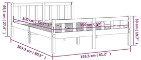 Πλαίσιο Κρεβατιού Λευκό 150 x 200 εκ. Μασίφ Ξύλο King Size - Λευκό