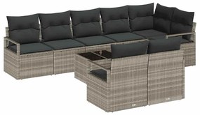 vidaXL Σετ Καναπέ Κήπου 9 pcs Ανοιχτό γκρι Πολυ ράταν