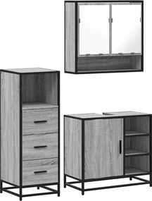 vidaXL Σετ Επίπλων Μπάνιου 3 Τεμαχίων Γκρι Sonoma Επεξεργασμένο Ξύλο