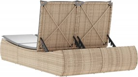 vidaXL Ξαπλώστρα Διπλή Μπεζ από Συνθετικό Ρατάν με Μαξιλάρια