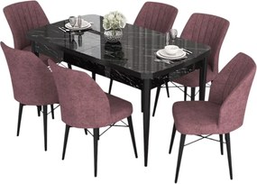 Extendable Dining Table &amp; Chairs Set (7 Pieces) Eva - Black Marble, Dusty Rose Black Marble
Dusty Rose