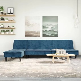 Καναπές Κρεβάτι Γωνιακός Μπλε 255 x 140 x 70 εκ. Βελούδινος - Μπλε