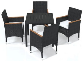 vidaXL Σετ Τραπεζαρίας Κήπου 5 Τεμαχίων Μαύρο Συνθ. Ρατάν με Μαξιλάρια