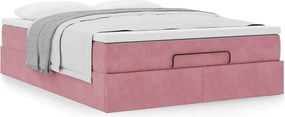 vidaXL Οθωμανικό κρεβάτι με στρώμα ροζ 140x190cm Βελούδο