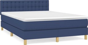 vidaXL Κρεβάτι Boxspring με Στρώμα Μπλε 140x190 εκ. Υφασμάτινο