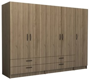 Ντουλάπα ρούχων Victoria Megapap πεντάφυλλη με συρτάρια χρώμα καρυδί 250x60x181εκ.