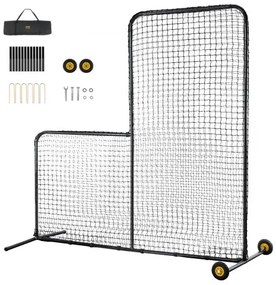 VEVOR L Screen Baseball for Batting Cage, 7x7 ft Softball Safety Screen, Body Protector Portable Batting Screen with Carry Bag, Wheels, Ground Stakes, Heavy Duty Pitching Net for Pitchers Protection