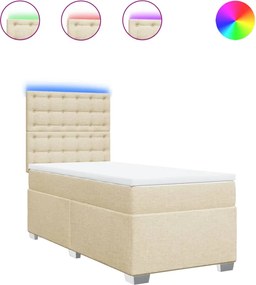 vidaXL Κρεβάτι Boxspring με Στρώμα Κρεμ 90x190 εκ.Υφασμάτινο