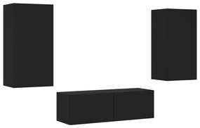 vidaXL Ντουλάπια Τηλεόρασης Τοίχου 3 Τεμ. με Φώτα LED Μαύρα