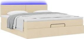 vidaXL Οθωμανικό κρεβάτι με στρώμα &amp; LEDs Cream 180x200cm ύφασμα