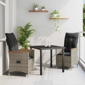 vidaXL Σέτ φαγητού για κήπο με μαξιλάρι 3 pcs Γκρι Πολυ ράταν