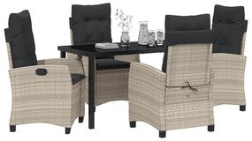 vidaXL Σετ Κηπουρικής Τραπεζαρίας  5 Τεμαχίων με Μαξιλάρια σε Ανοιχτό Γκρι Πολυ Ρατάν