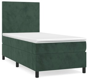 Κρεβάτι Boxspring με Στρώμα Σκούρο Πράσινο 100x200εκ. Βελούδινο - Πράσινο