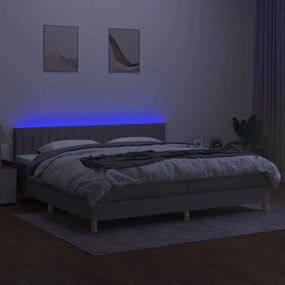 vidaXL Κρεβάτι Boxspring με Στρώμα &amp; LED Αν.Γκρι 200x200εκ. Υφασμάτινο