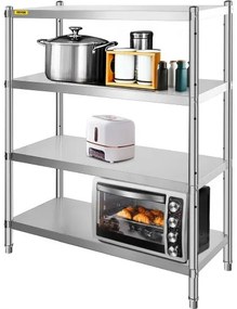 VEVOR Stainless Steel Shelving, 46.8x18.5 Inch 4 Tier Adjustable Shelf Storage Unit, Stainless Steel Heavy Duty Shelving for Kitchen Commercial Office Garage Storage 330lb Per Shelf