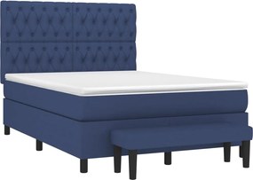 vidaXL Κρεβάτι Boxspring με Στρώμα Μπλε 140x190 εκ. Υφασμάτινο