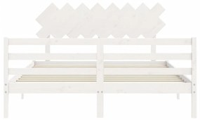 Πλαίσιο Κρεβατιού με Κεφαλάρι Λευκό 160x200 εκ. Μασίφ Ξύλο - Λευκό