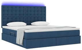 vidaXL LED Κρεβάτι αποθήκευσης με στρώμα Μπλε 160 x 200 cm Ύφασμα