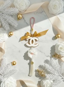 Κρεμαστό Γούρι Couture με Φιόγκο, Πέρλες &amp; Καμέλια