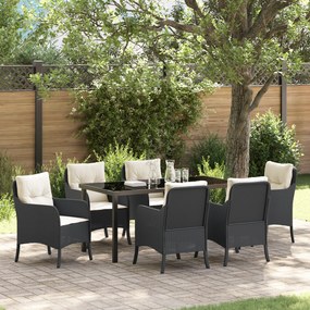 vidaXL Σέτ φαγητού για κήπο με μαξιλάρι 7 pcs Μαύρο Πολυ ράταν