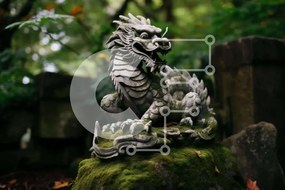 Intra Συλλεκτικό Ξύλινο Παζλ Plywood 4mm - Άγαλμα δράκου εμπνευσμένο από την Ασία στο δάσος Σε Ξύλινο Κουτί - Διαστάσεις Puzzle: 10x10 cm – 25 κομμάτια