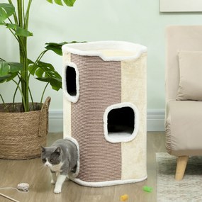 Cat Scratching Barrel Cat Tree 3 Tier Heavy Duty Μαλακό βελούδινο Retreat Μπεζ