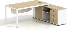 THESIS Γραφείο Δεξιά Γωνία, Απόχρωση Beech - Άσπρο 180x80x75/160x40x65cm
