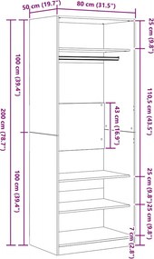 vidaXL Ντουλάπι Artisan Oak 80 x 50 x 200 εκ. Επεξεργασμένο ξύλο