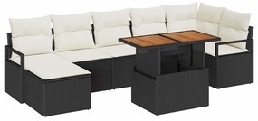 vidaXL Σετ Κήπου 8 Τεμαχίων με Μαξιλάρια Μαύρο Πολυ Ράτταν