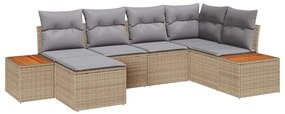 vidaXL Σετ Καναπέ Κήπου με μαξιλάρι 6 pcs Μπεζ Πολυ ράταν