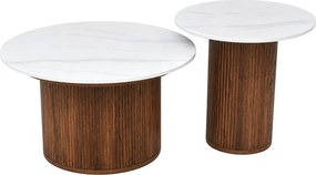 Τραπέζι σαλονιού Skerta pakoworld σετ 2τεμ λευκό sintered stone mdf με καρυδί βάση