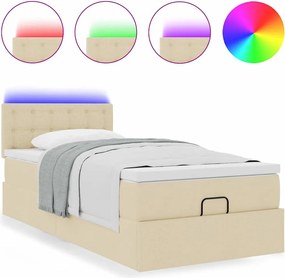 vidaXL Οθωμανικό κρεβάτι με στρώμα &amp; LEDs Cream 90x200 cm Ύφασμα