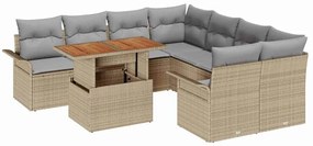 vidaXL Σετ Καναπέ Κήπου με μαξιλάρι 9 pcs μπεζ και ανοιχτό γκρι