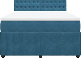 vidaXL Κρεβάτι Boxspring με Στρώμα Μπλε 140x200 εκ. Βελούδινο
