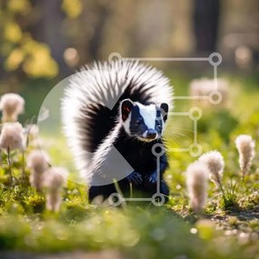 Intra Συλλεκτικό Ξύλινο Παζλ Plywood 4mm - Μαύρο και άσπρο Skunk που κάθεται στο γρασίδι Σε Ξύλινο Κουτί - Διαστάσεις: 10x10 cm – 25 κομμάτια