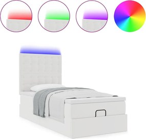 vidaXL Κρεβάτι-Μονό κρεβάτι με στρώμα και LED Λευκό 80x200 εκ. από τεχνητό δέρμα