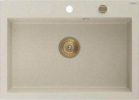 Mexen Elix νεροχύτης γρανίτης 1-διαμέρισμα 700 x 500 mm, μπεζ, σιφόνι χρυσό