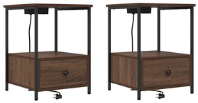 vidaXL Κομοδίνο με Σταθμό Φόρτισης 2 pcs Καφέ δρυς Επεξεργασμένο ξύλο