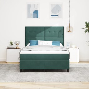 vidaXL Κρεβάτι Box Spring με Στρώμα  Σκούρο Πράσινο 140x190 εκ. Βελούδο